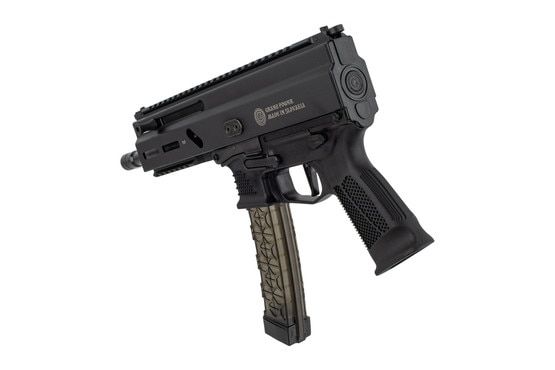 Stribog SP9A1 pistol features ambidextrous controls, 30-round magazine and SB Tactical folding arm brace